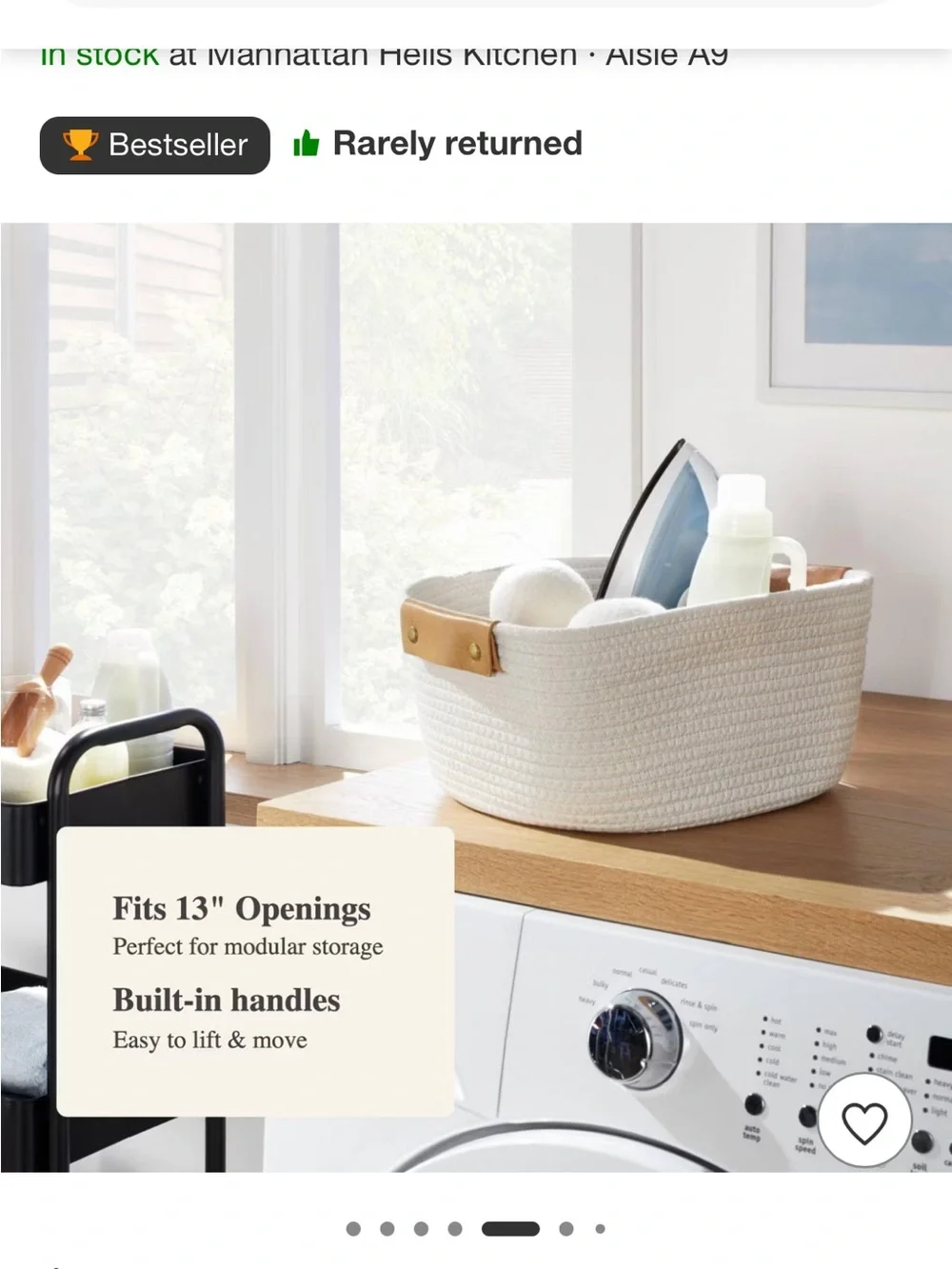 Woven Cotton Rope Storage Basket with Leather Handles - Cream